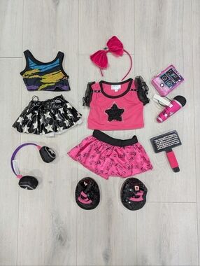 Build A Bear Rock.Star Honey Girls Tops Skirts Shoes Headphones Microphone Lot